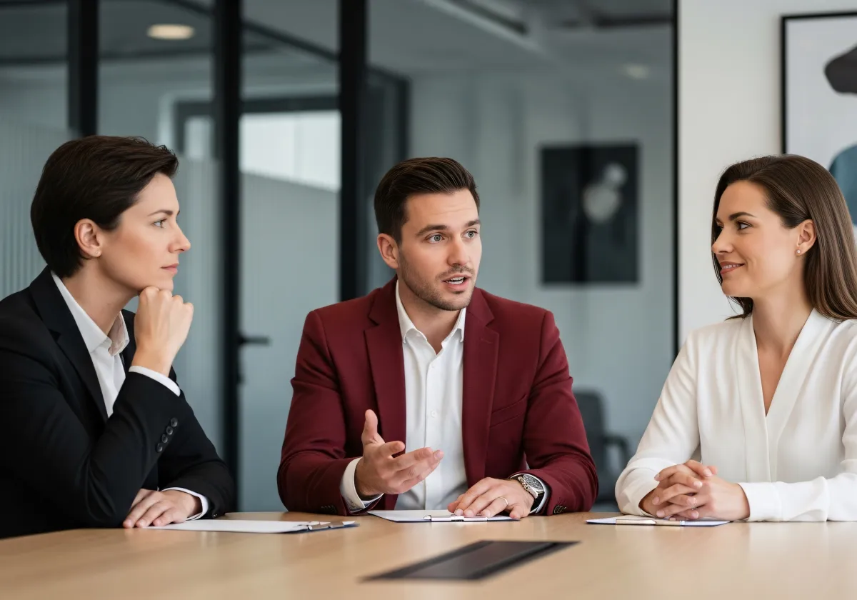 Equipe reunida em consultoria imobiliária
